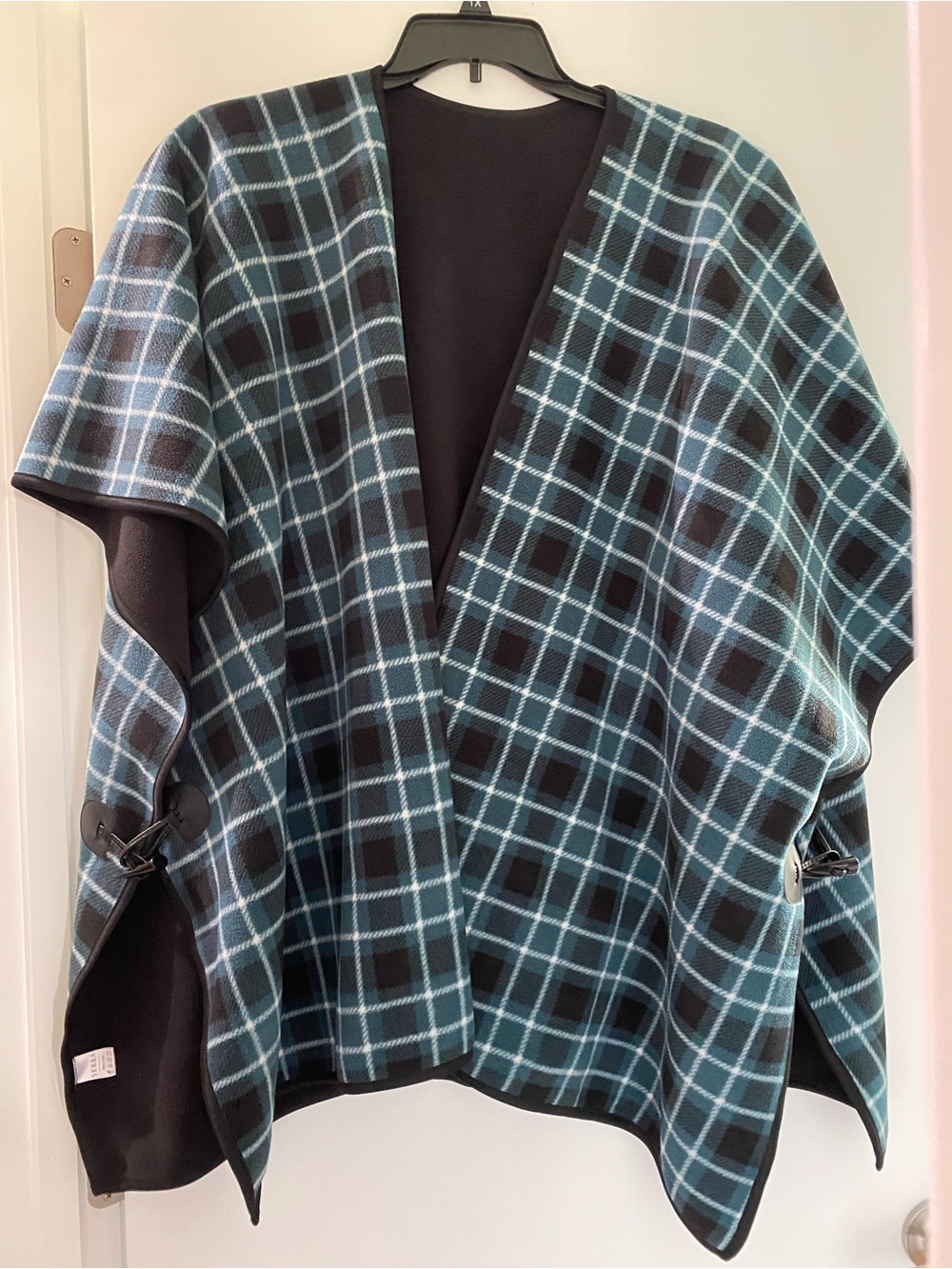 Serra Blue and Black Plaid Open-Front Cape